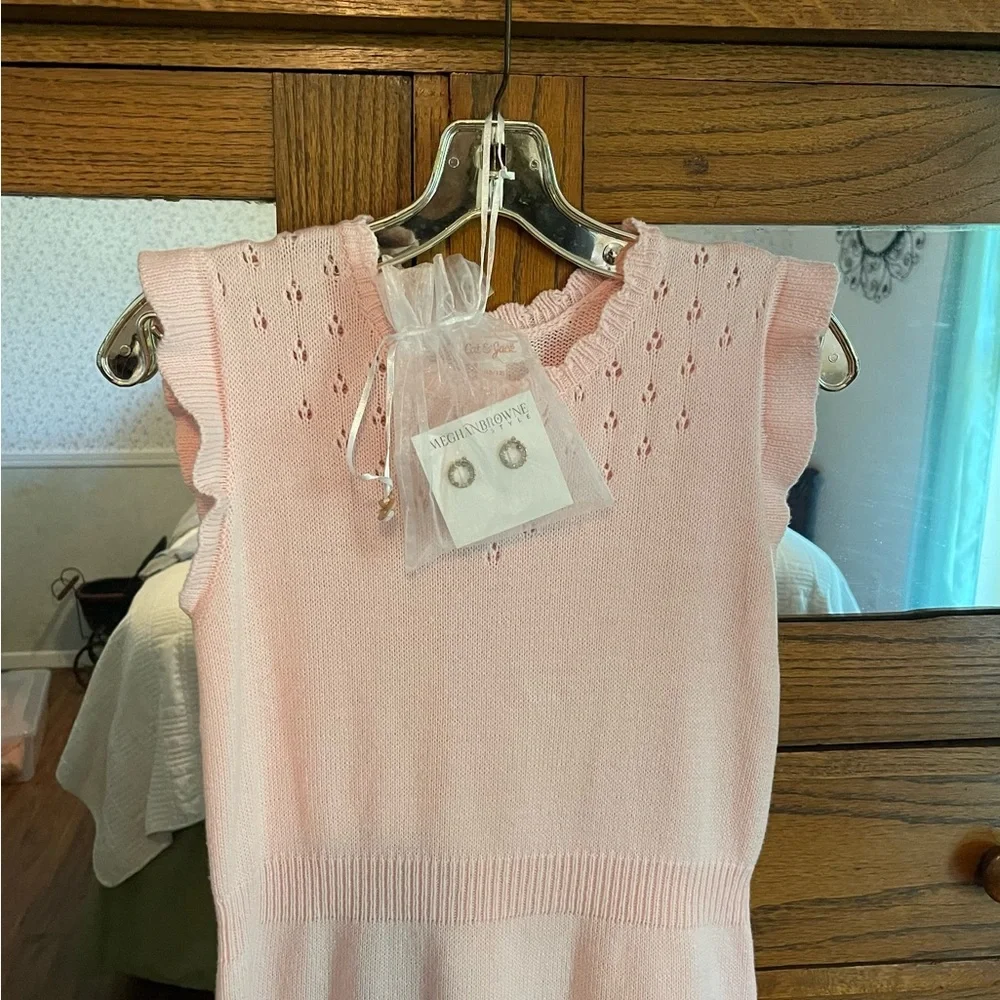 Light Pink Sweater (10-12) Sweater Dress & Earrings